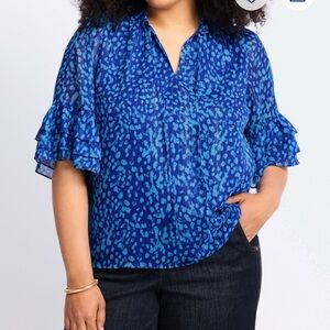 Sugarlips Vibrant Blue Ruffle Sleeve Blouse